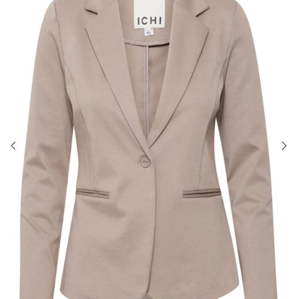 ICHI ~ Tan Blazer ~ Notched Lapels ~ Stretch ~ Long Sleeve ~ One Button ~ Size M